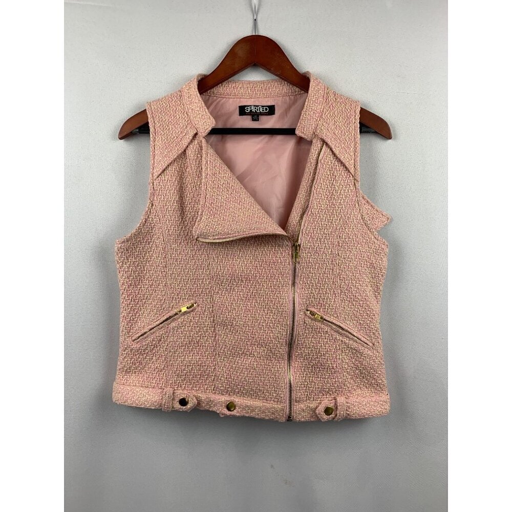 Womens Tweed Sleeveless Moto Vest By Spirited XS Pink